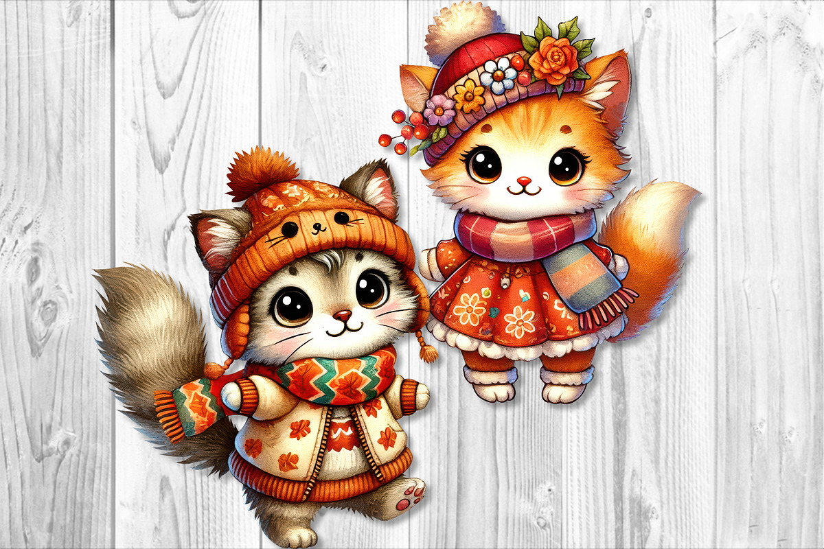 Cute Autumn Little Cat Clipart Set, a Seasonal Illustration by V Design Creator (Photo 7 of 9)
