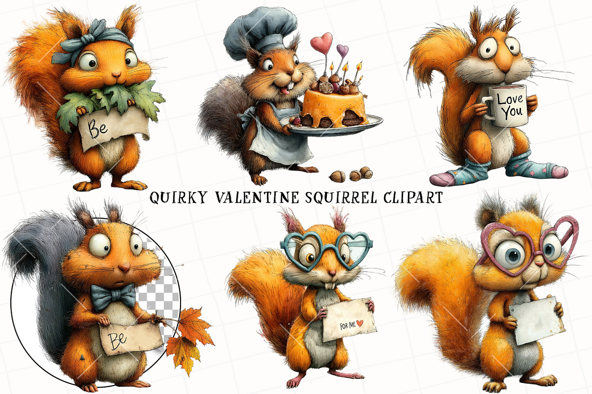 Quirky Valentine Squirrel Clipart, an Illustration by OK Design (Photo 2 of 6)