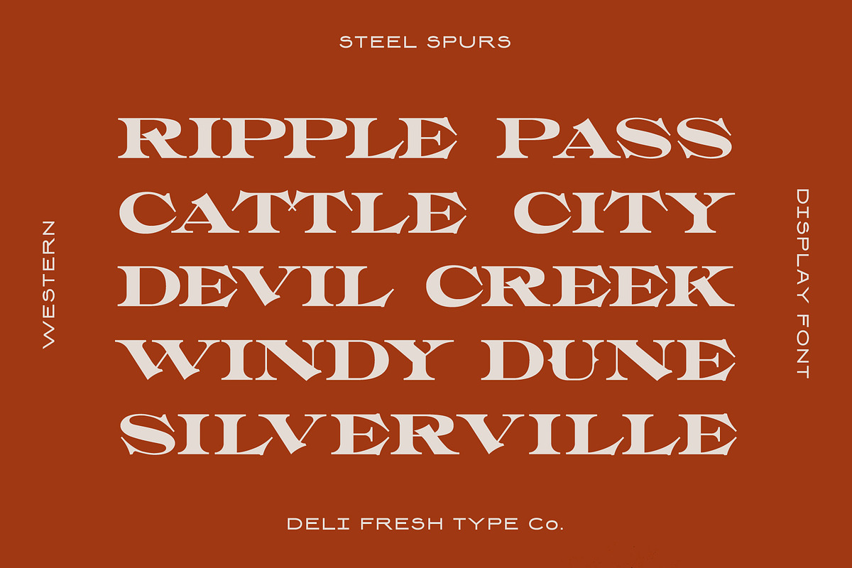 Steel Spurs: A Western Display Font, a Serif Font by DeliFreshTypeCo. (Photo 4 of 9)