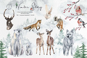 Winter Story Watercolor Clipart, an Animal Illustration by BalanceUA (Thumbnail 8 of 13)