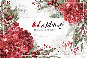 Red Burgundy & White Floral Clipart