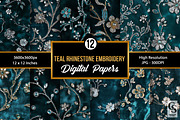 Teal Embroidered Rhinestones Velvet, a Pattern Graphic by Creative Store (Thumbnail 1 of 5)