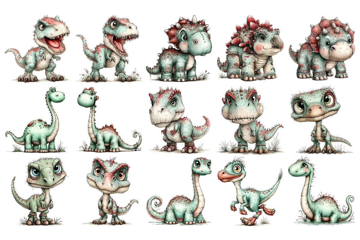 Cute Dinosaur Watercolor Clipart, an Animal Illustration by Nicolle's Colorful Art (Photo 2 of 4)
