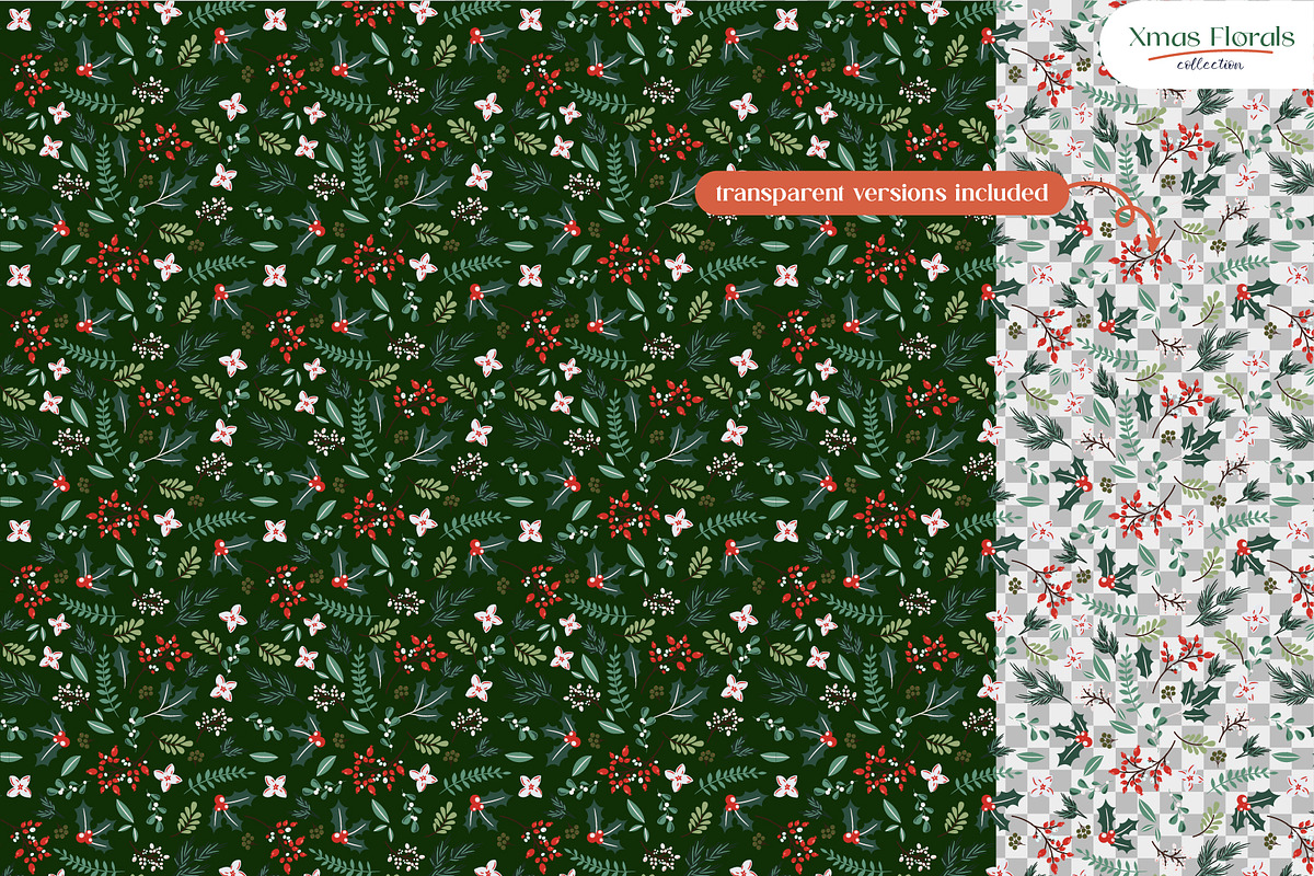 Xmas Florals - Seamless Patterns, a Pattern Graphic by InaCorart (Photo 2 of 9)