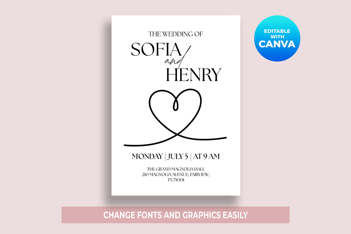 Minimalist Wedding Invitation Canva, an Invitation Template by M9 Design (Photo 2 of 5)