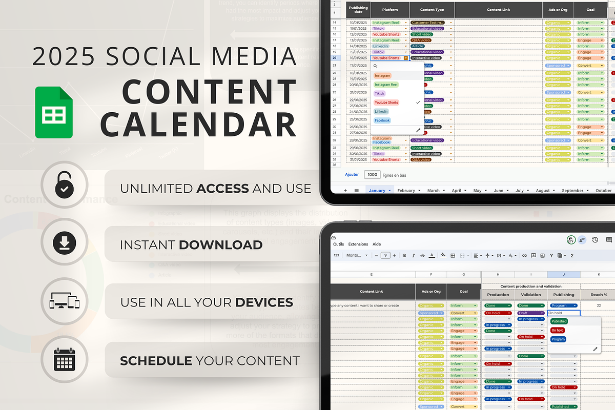 Google Sheet Content Calendar 2025, a Social Media Template by Marketello Studio (Photo 1 of 6)