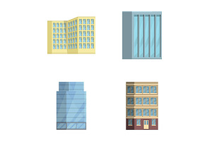 High Building Icons Set Cartoon