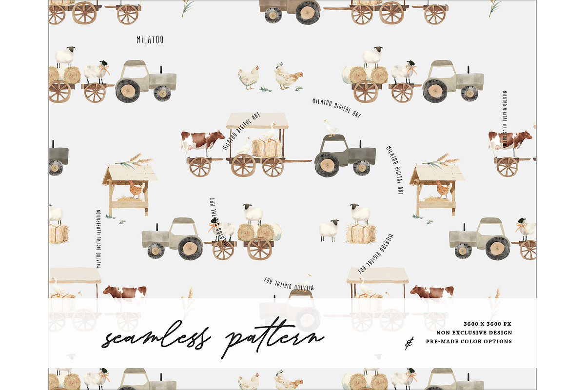 Farm cart farming gardening pattern, a Pattern Graphic by Milatoo (Photo 1 of 4)