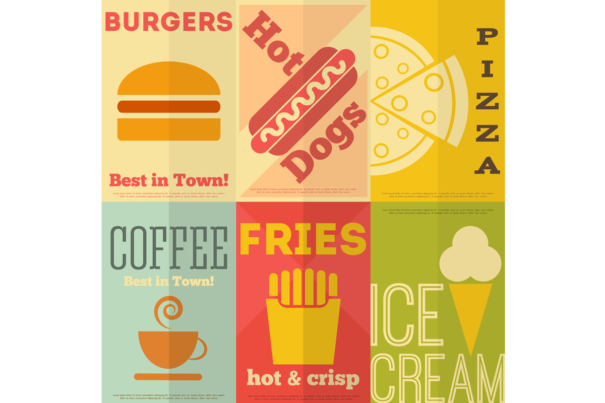 Retro fast food posters collection, a Food Illustration by ELFIVETROV DESIGN