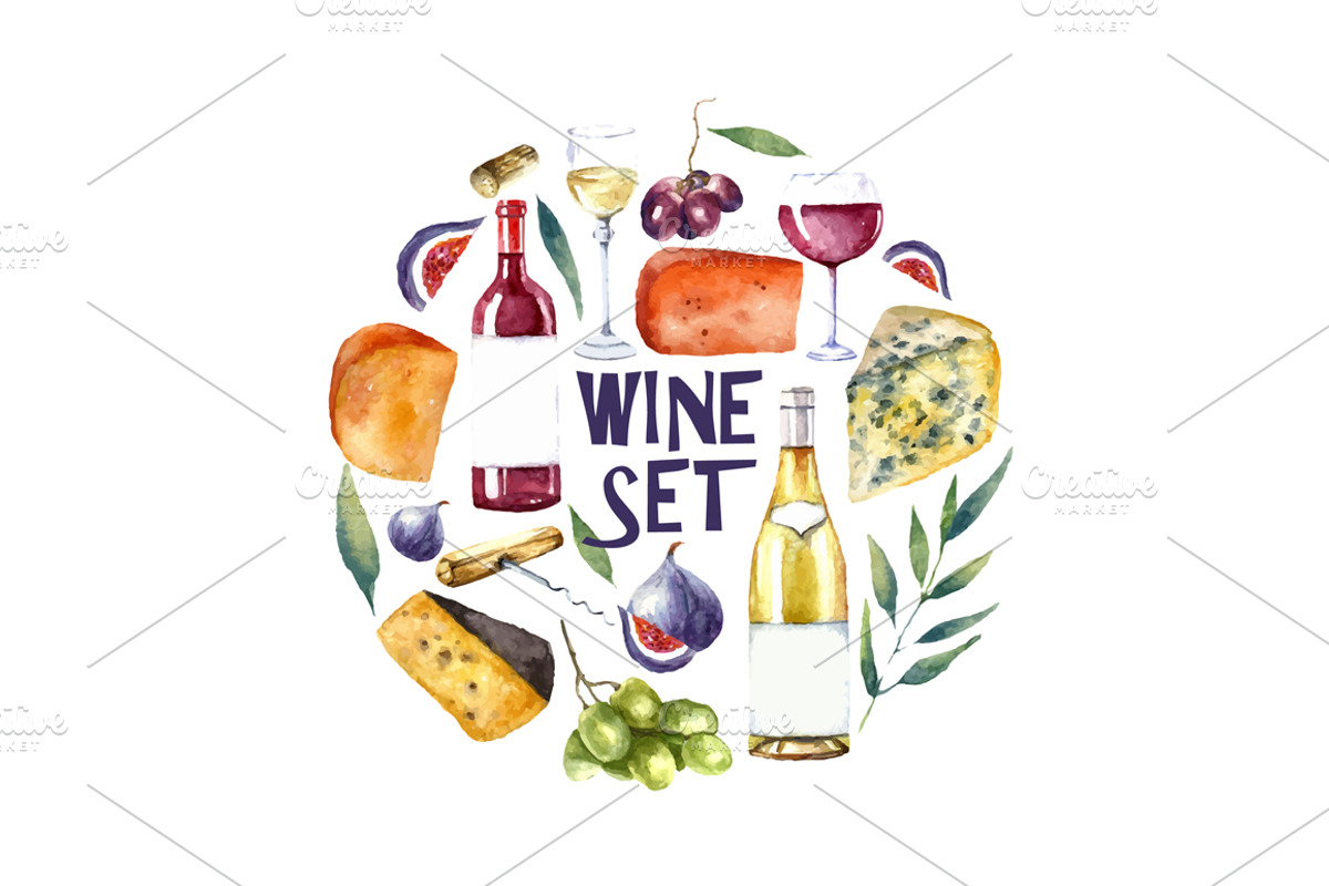 Wine and winery products watercolor, a Food Illustration by Vikeriya (Photo 6 of 8)