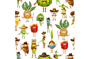 Cartoon Cowboys Vegetables Pattern