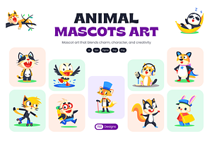 Animal Mascots Art Set, an Emoji Icon by Creative Stall