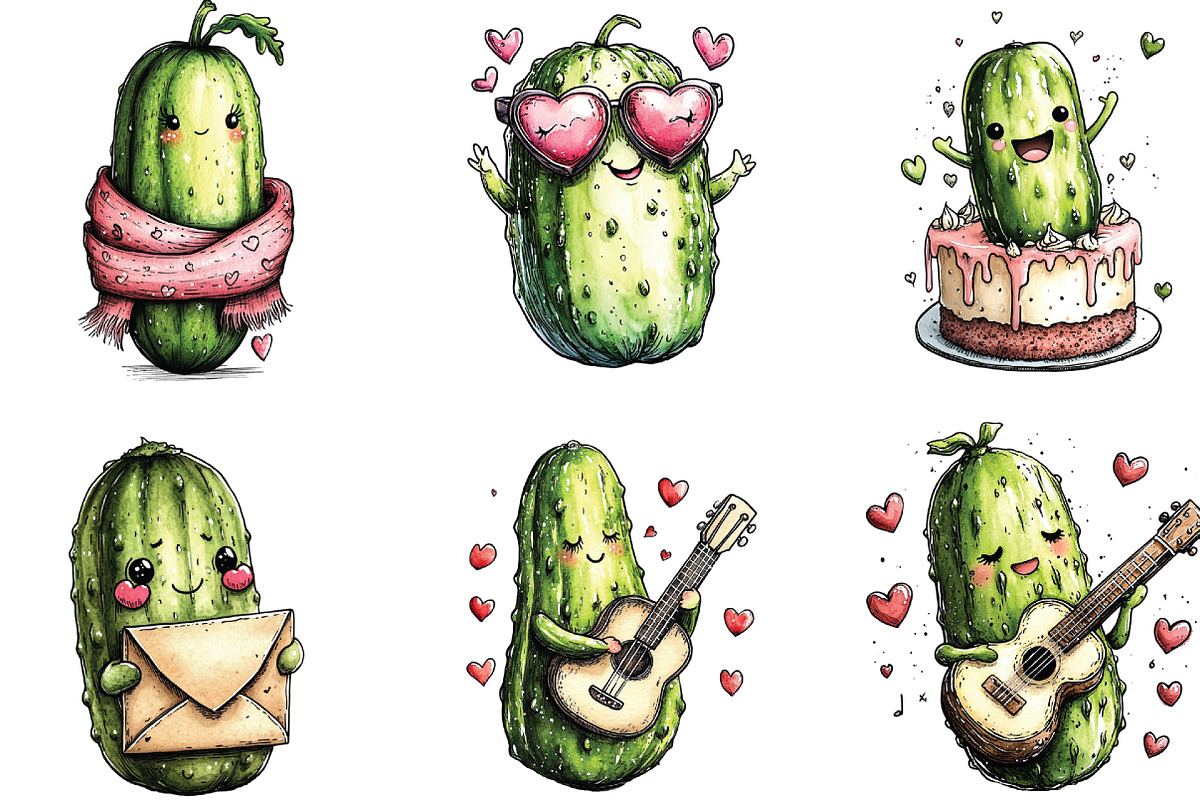 Whimsical Funny Pickle Valentine PNG, an Illustration by CraftArtStudio (Photo 3 of 5)