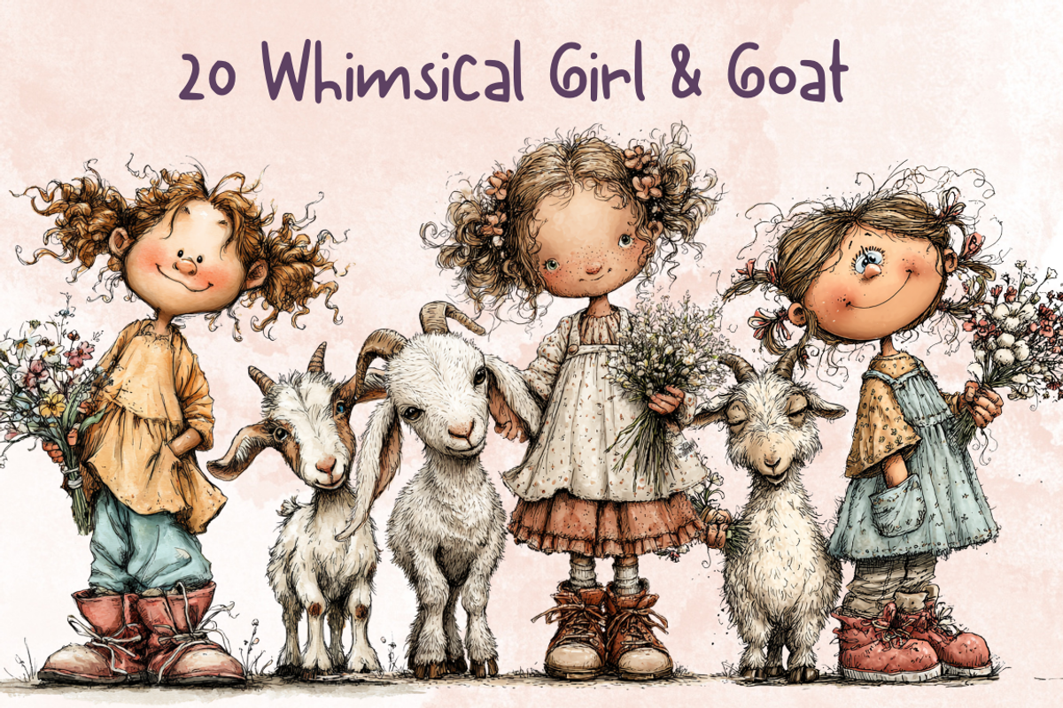Whimsical Floral Girl and Baby Goat, an Animal Illustration by GiraffeCreative (Photo 1 of 20)
