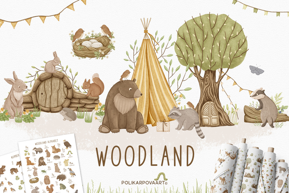 Woodland animals. Alphabet & Pattern, an Animal Illustration by polikarpovaart (Photo 1 of 12)