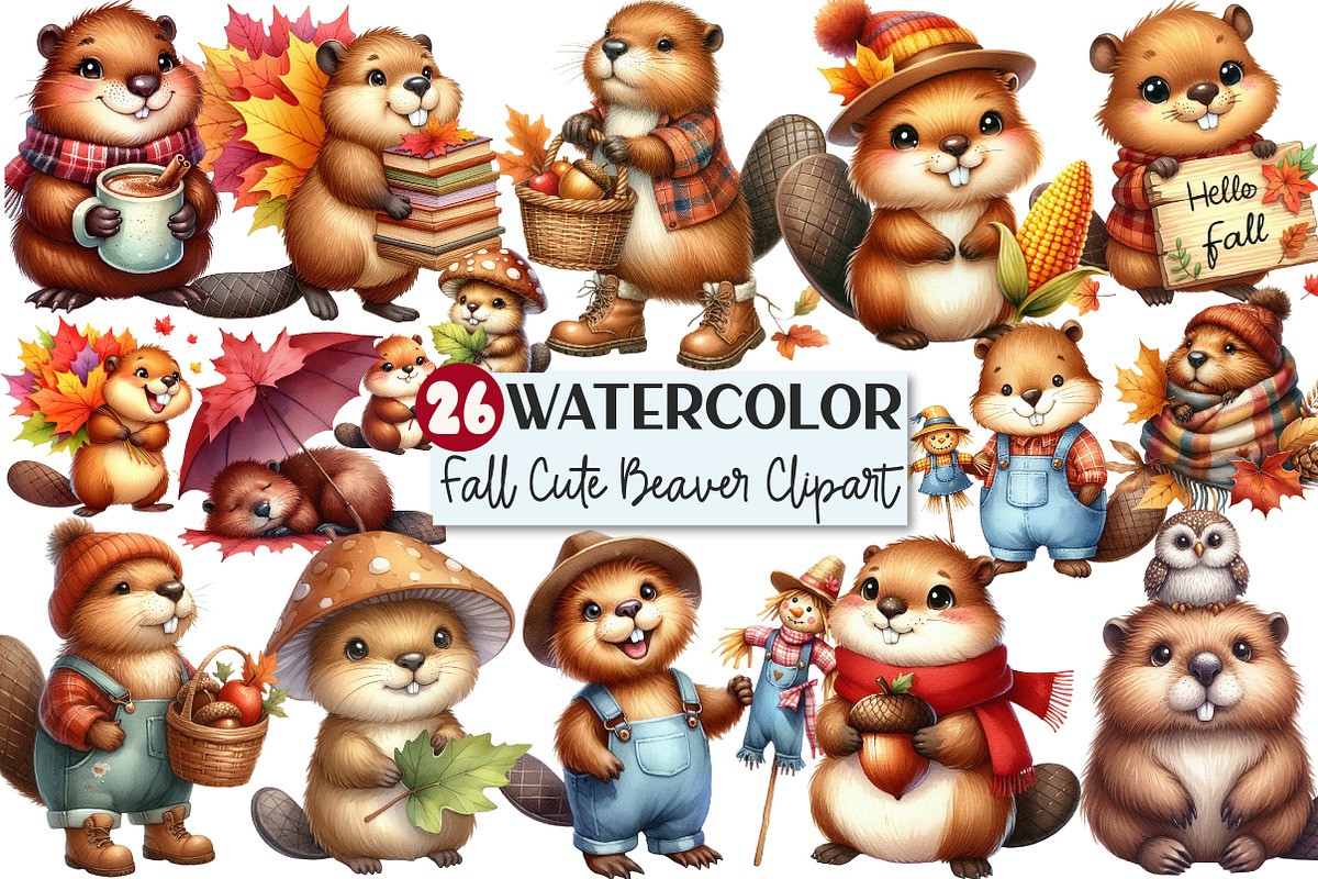 Autumn Cute Beaver Clipart, an Illustration by Rose Art (Photo 1 of 7)