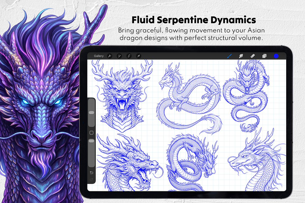 150 Dragon Procreate Stamp Brushes, a Brush Add-On by Selentaori Studio (Photo 7 of 11)