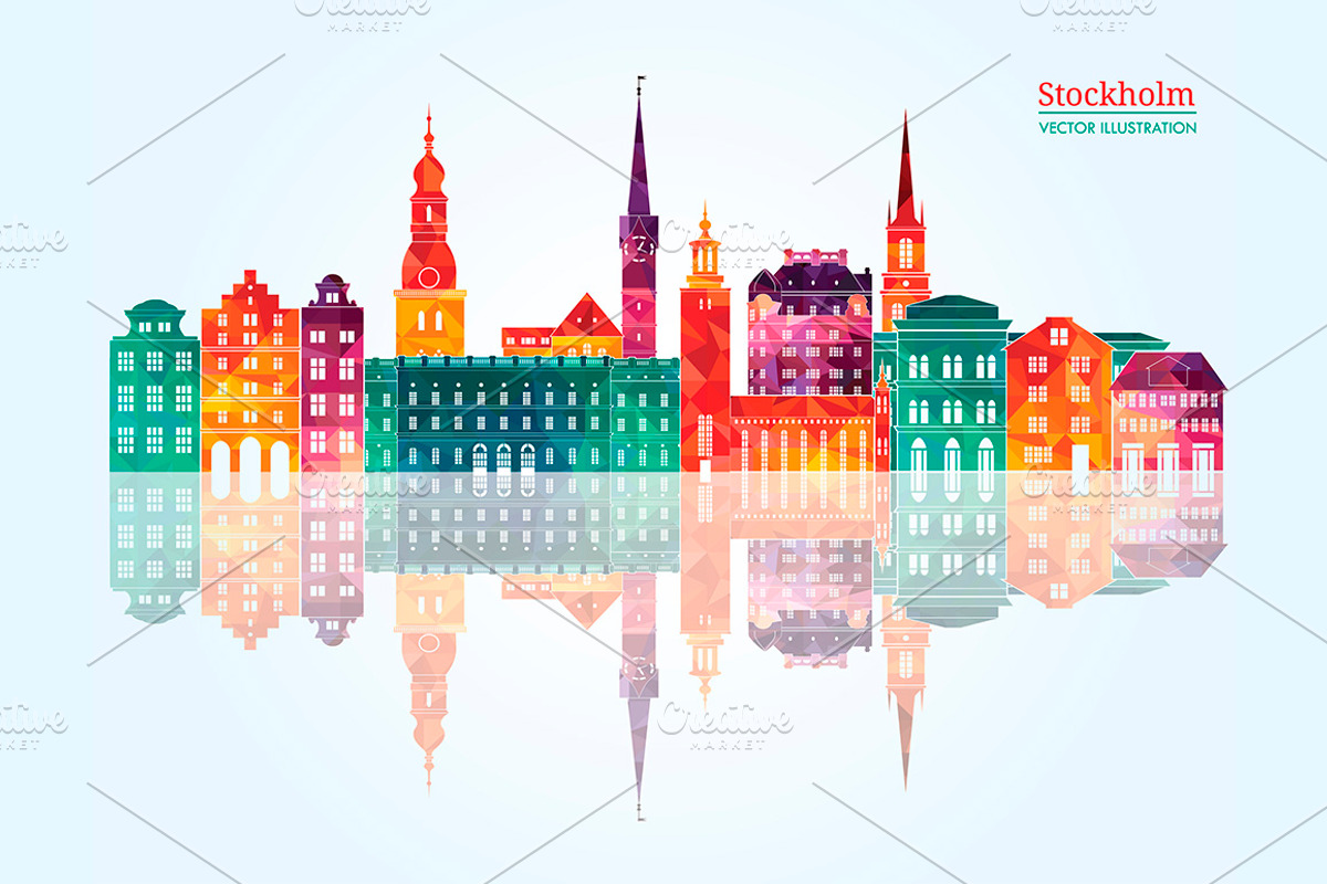 Stockholm detailed skyline, a Work Illustration by LisaKolbasa