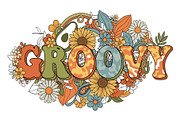 Groovy Retro Floral Typography, a Person Illustration by Gfx_Store (Thumbnail 3 of 3)