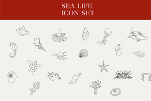 Sea life icon set, a Graphic by Desskoo