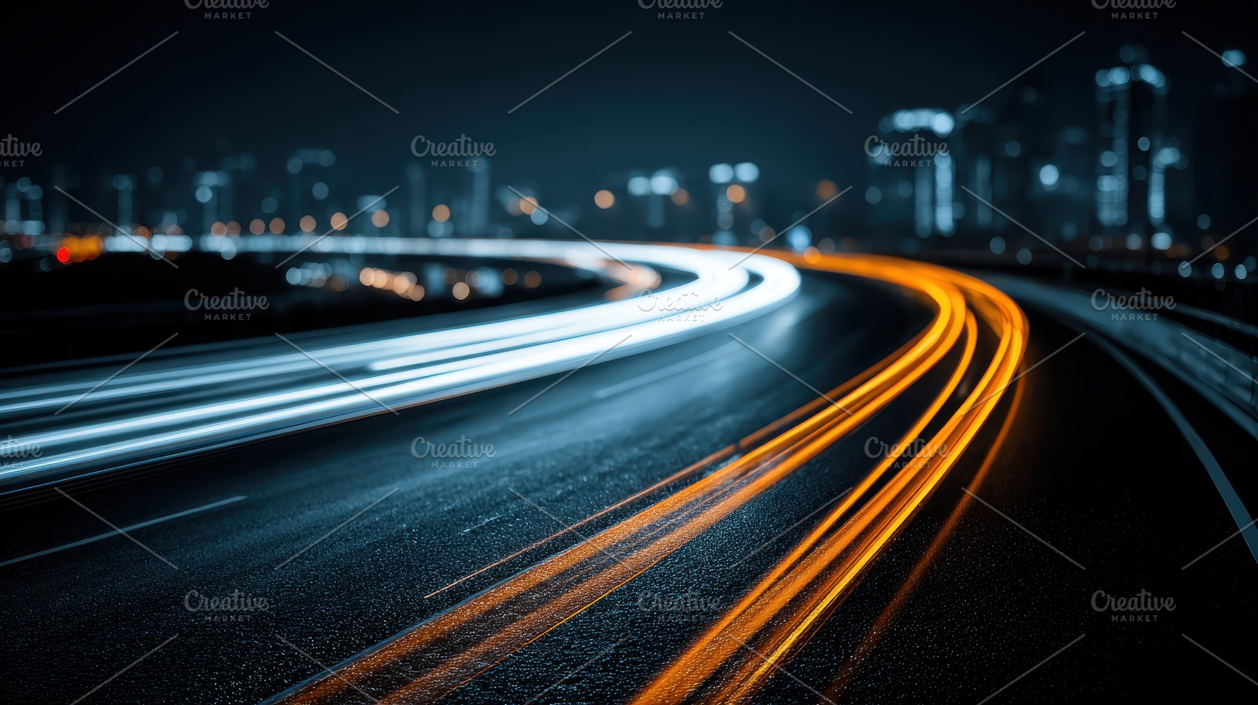 Night City Highway Light Trails Spee, a Photo by Pixeness Studio