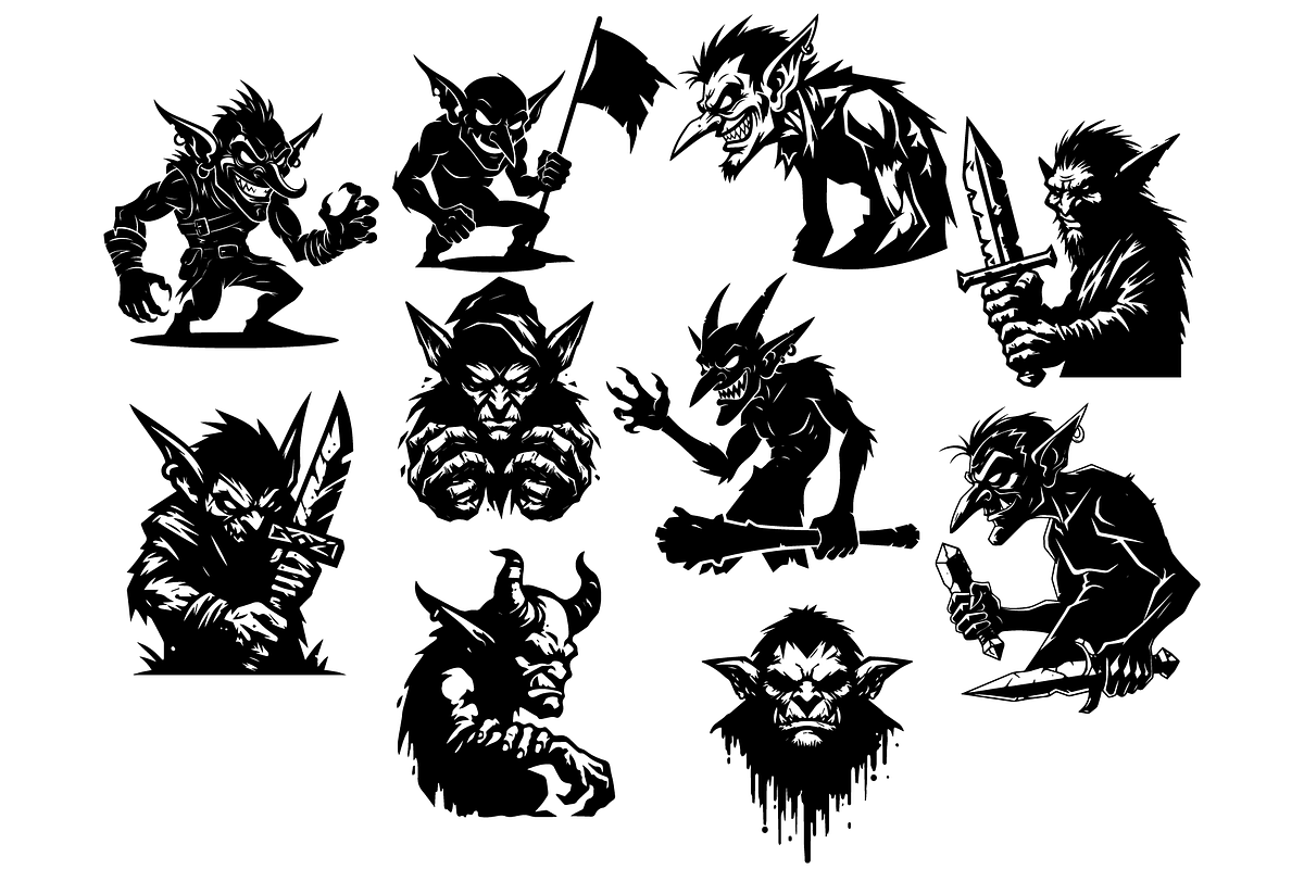 Goblin silhouette illustrations, an Illustration by Deezguizer