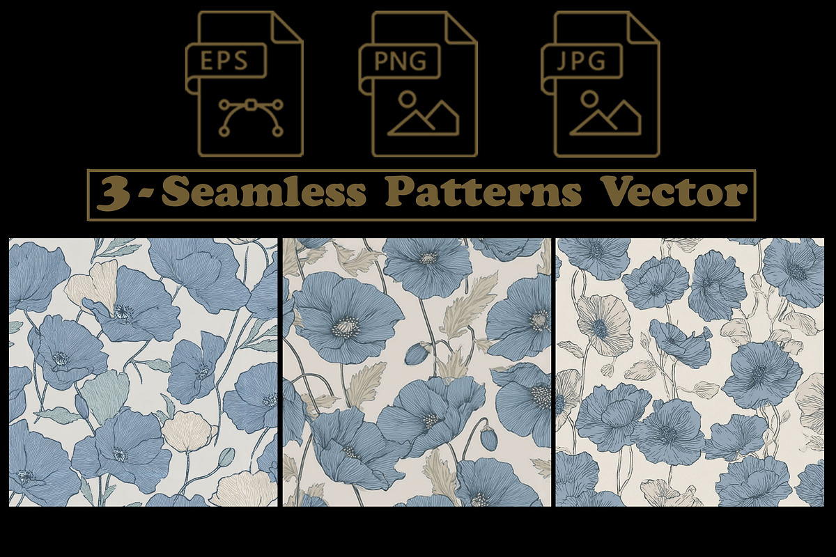 Soft Blue Poppy Flower Patterns, a Pattern Graphic by one-touch