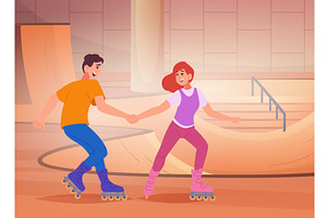 Rollers skaters. happy couple riding, a Sport Illustration by Onyx