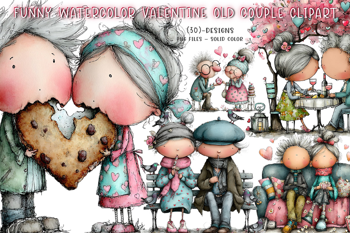 funny watercolor valentine old coupl, an Illustration by CreationArt (Photo 1 of 5)