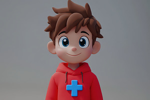 Cartoon boy with red hoodie, a Photo by Pavel_design