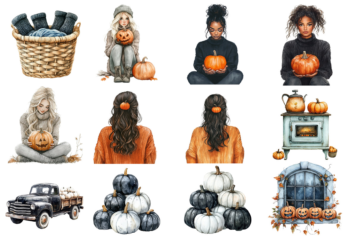 Watercolor  Cozy Halloween Clipart, an Illustration by Designworld (Photo 5 of 6)