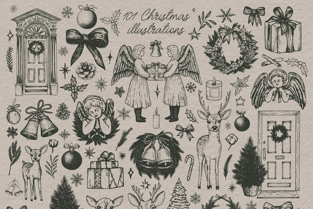 Vintage Charming Christmas Line Art, an Object Graphic by AnMark (Photo 5 of 15)