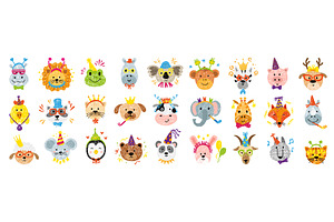 Hand drawn birthday animal faces, an Animal Illustration by Valerie Bodnar