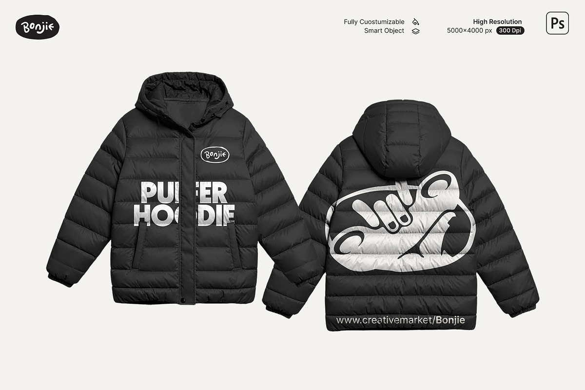 Boxy Puffer Hoodie Mockup, a Hoody Mockup by Pipello Grafik (Photo 1 of 3)