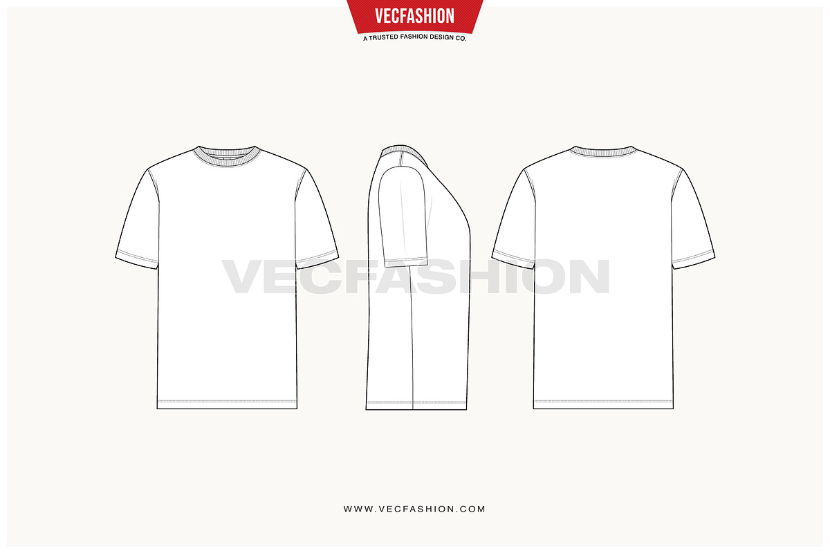 Mens Roundneck T-shirt Flat Sketch, a Graphic by VECFASHION