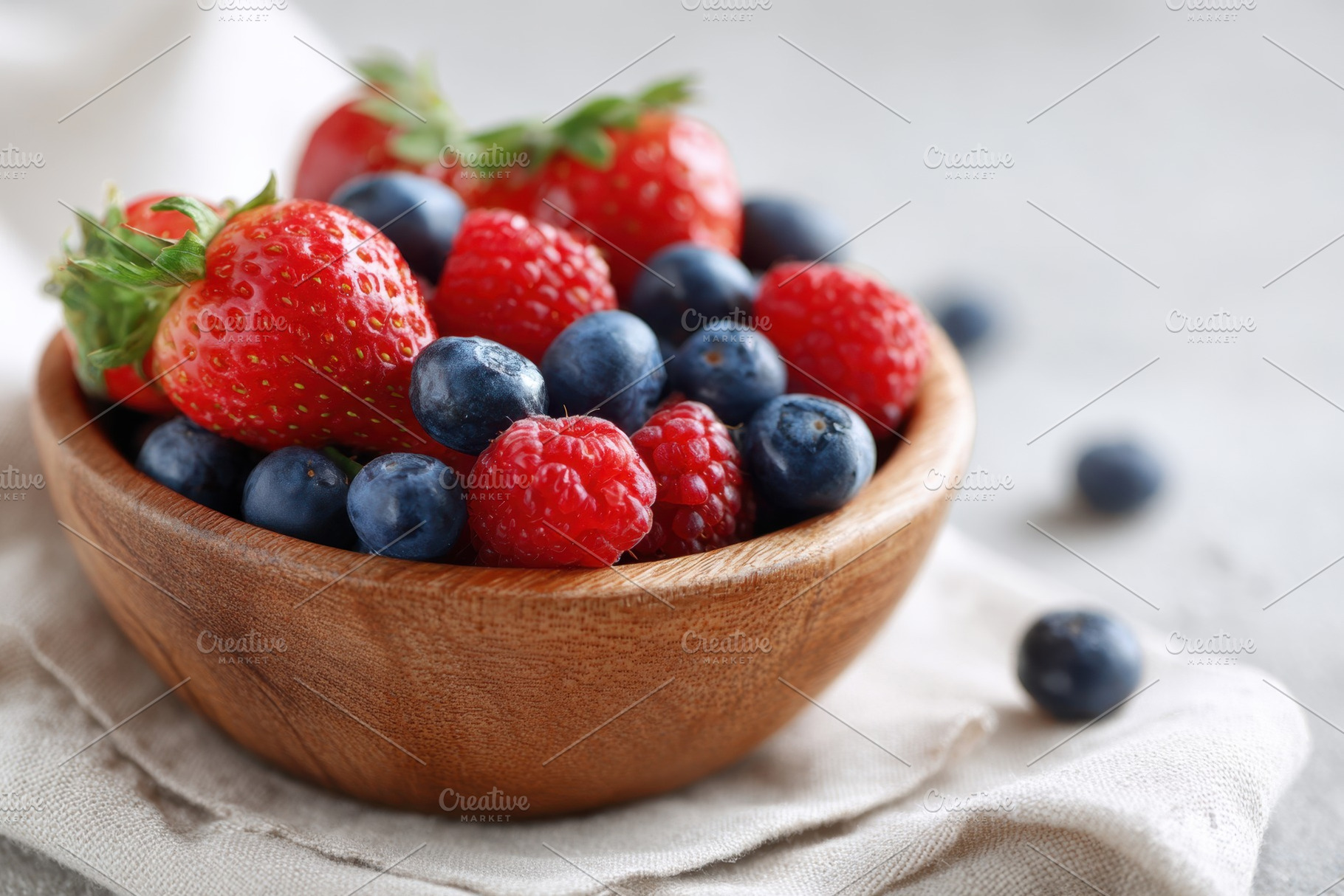 Fresh and ripe summer fruits in brown bowl, a Food & Drink Photo by AlyaAnd