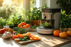 Fresh ingredients and a food process, a Photo by Tanuart