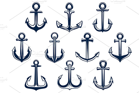 Heraldic Set Of Marine Ships Anchors