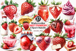 Watercolor Sweet Strawberry Clipart, an Illustration by Canvas Craft