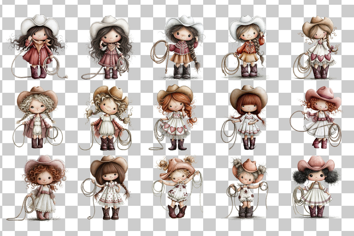 Cute Cowgirl PNG Clipart Bundle, a Person Illustration by Nicolle's Colorful Art (Photo 3 of 6)