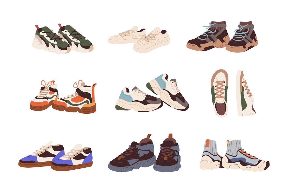 Fashion sneakers set + backgrounds, a Person Illustration by Good Studio (Photo 3 of 6)