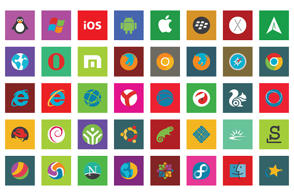 45 Browser Os Flat Icon Set