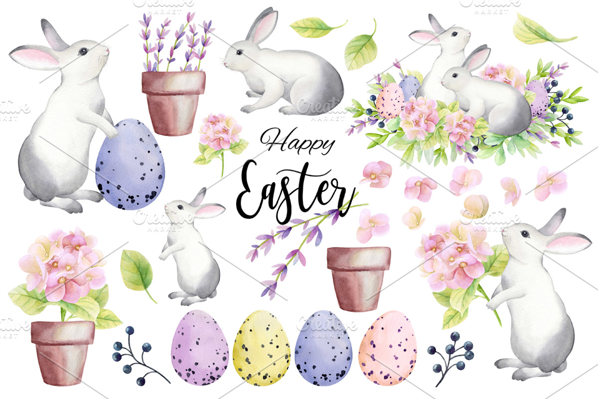 Happy Easter! Watercolor set., an Animal Illustration by Colibri Watercolor (Photo 5 of 7)