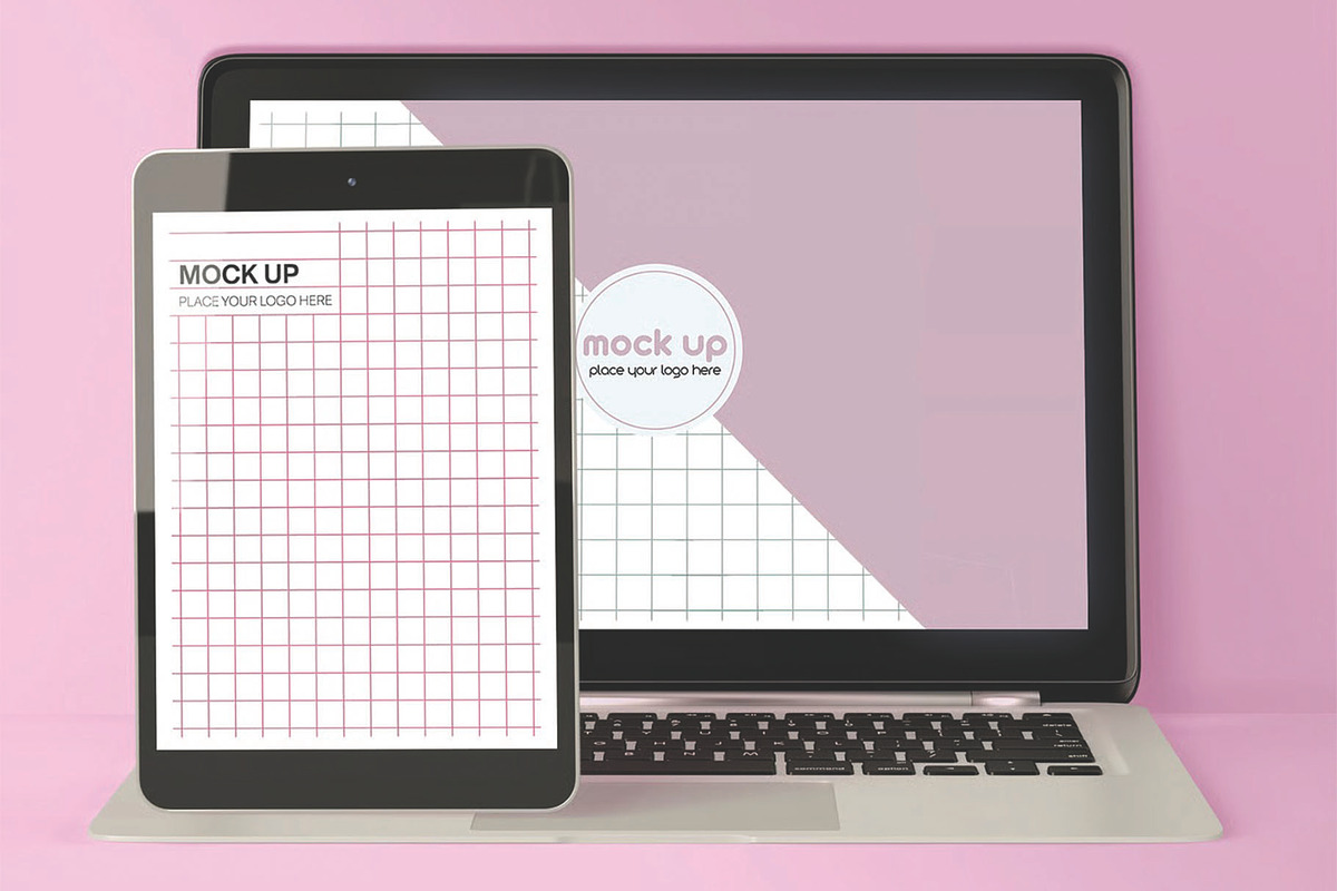 Front Laptop and Tablet Mockup, an iPad Mockup by skybluecreative (Photo 2 of 2)