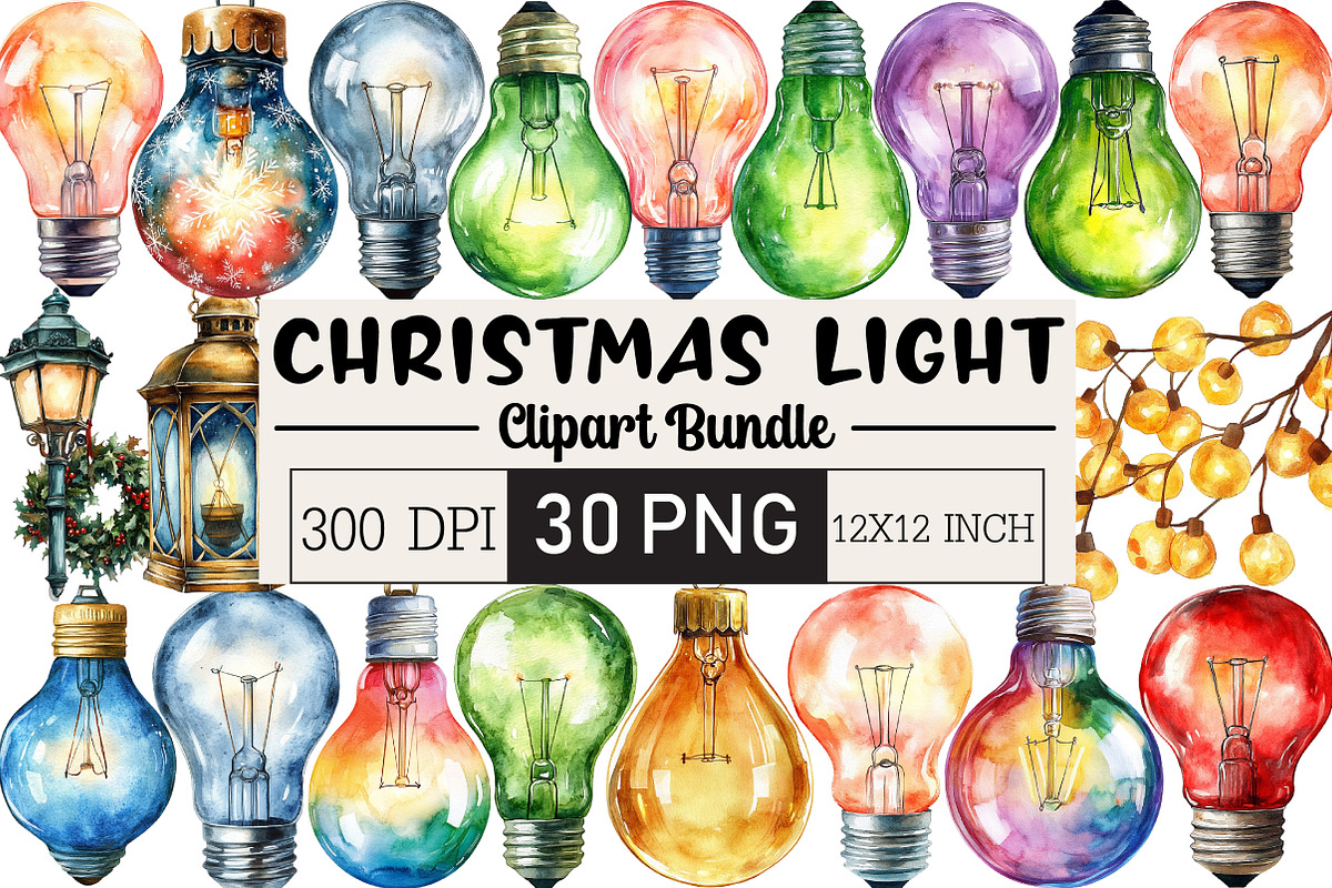 Christmas Light Clipart, an Illustration by Black Bird Studio (Photo 1 of 6)