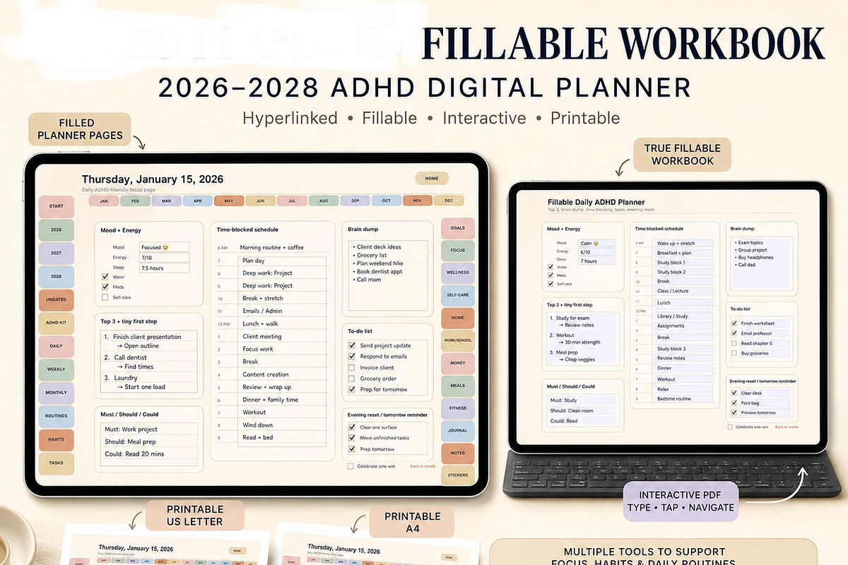 Adhd digital planner 2026-28, a Poster Template by HeavensStar (Photo 2 of 8)