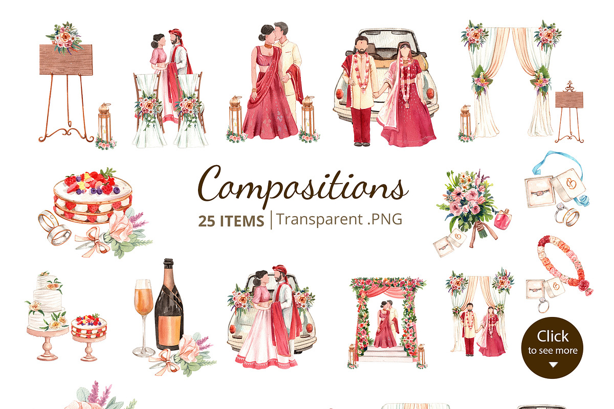 Indian Wedding Watercolor, a Person Illustration by CreativeValuation (Photo 3 of 13)