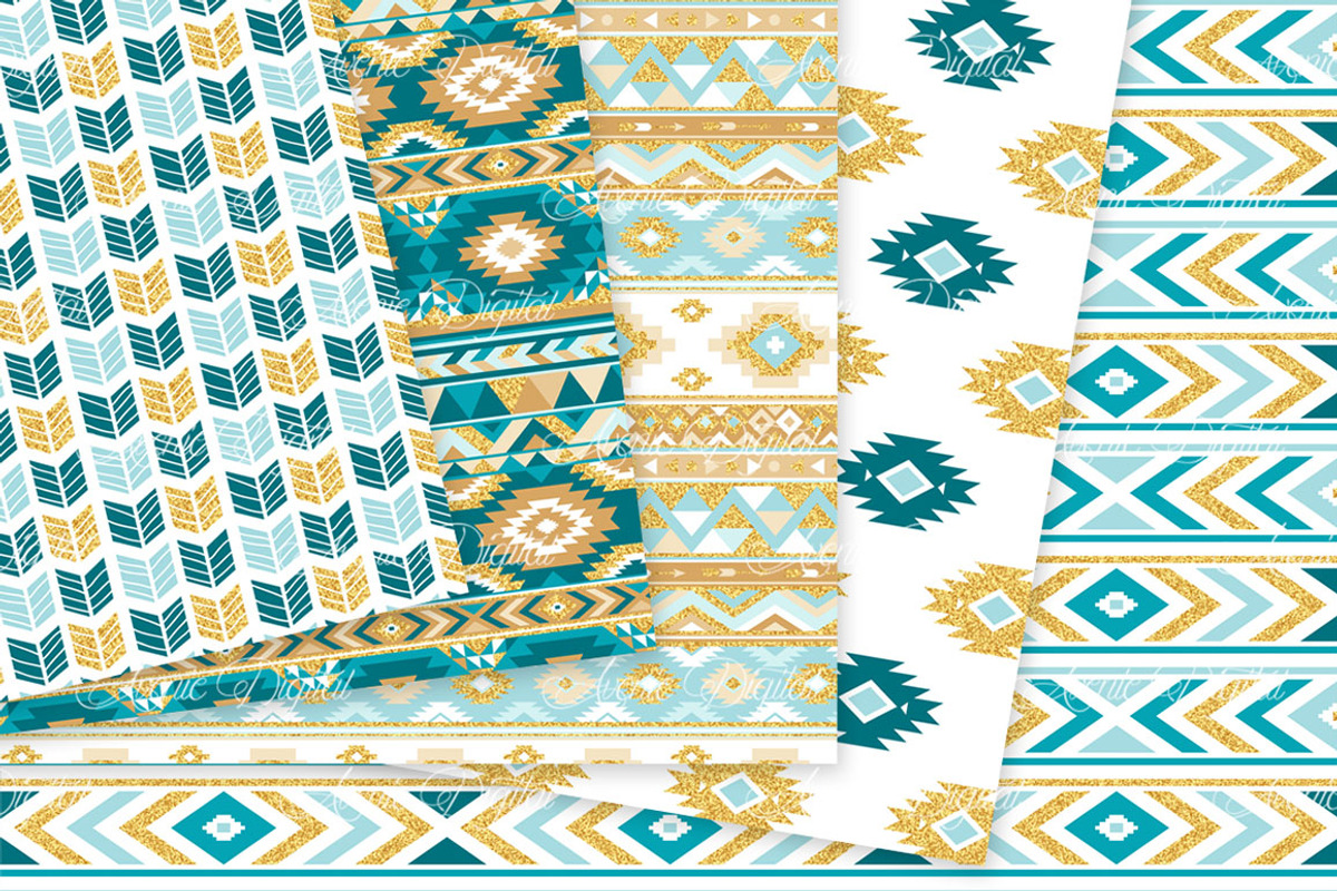 Teal & Gold Boho Seamless Pattern, a Pattern Graphic by Avenie Digital (Photo 3 of 4)