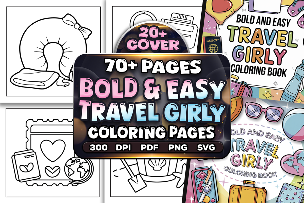 Bold Easy Travel Girly Coloring Page, an Object Illustration by Craftsbeefy (Photo 1 of 4)
