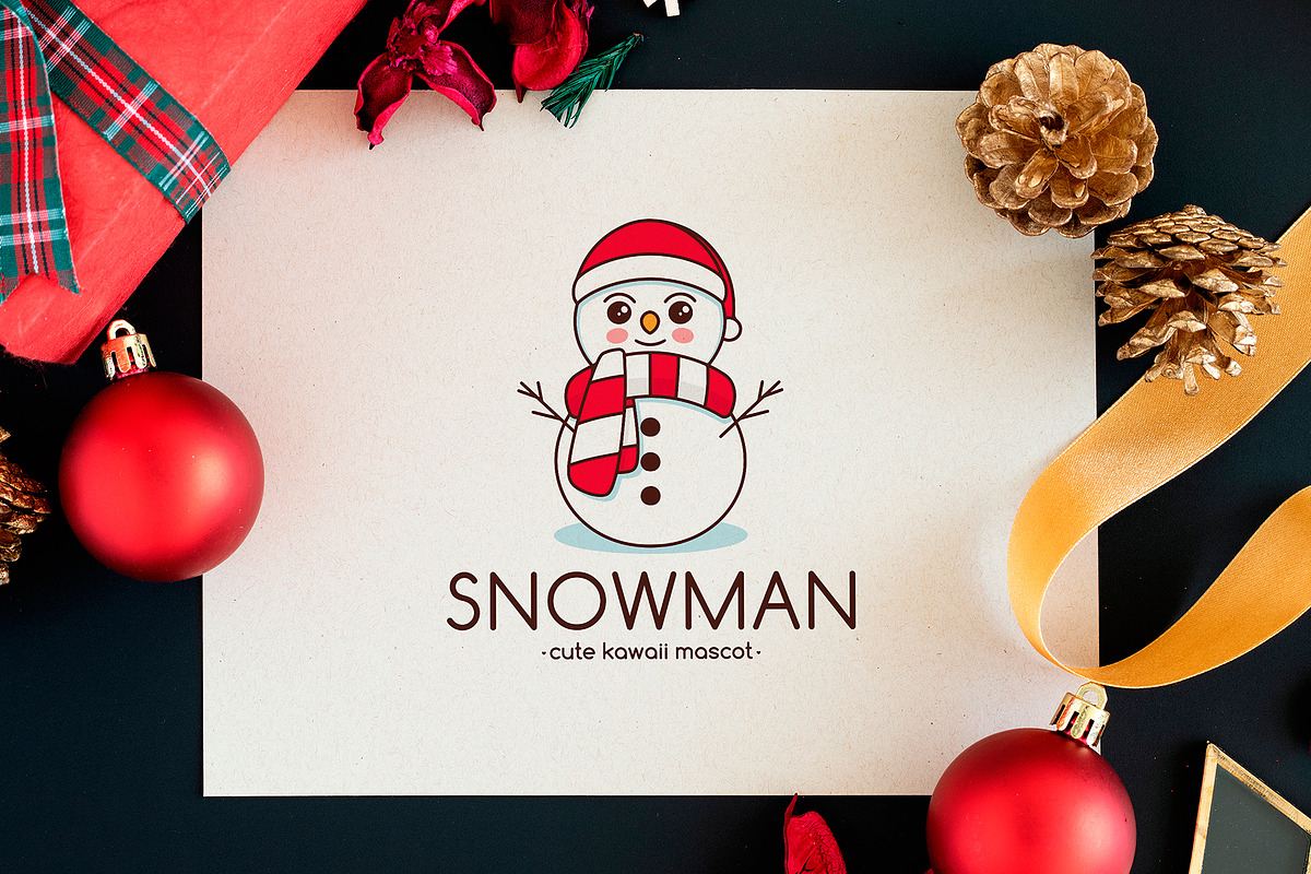Snowman Cute Kawaii Logo Template, a Branding & Logo Template by vectorwithin (Photo 1 of 3)